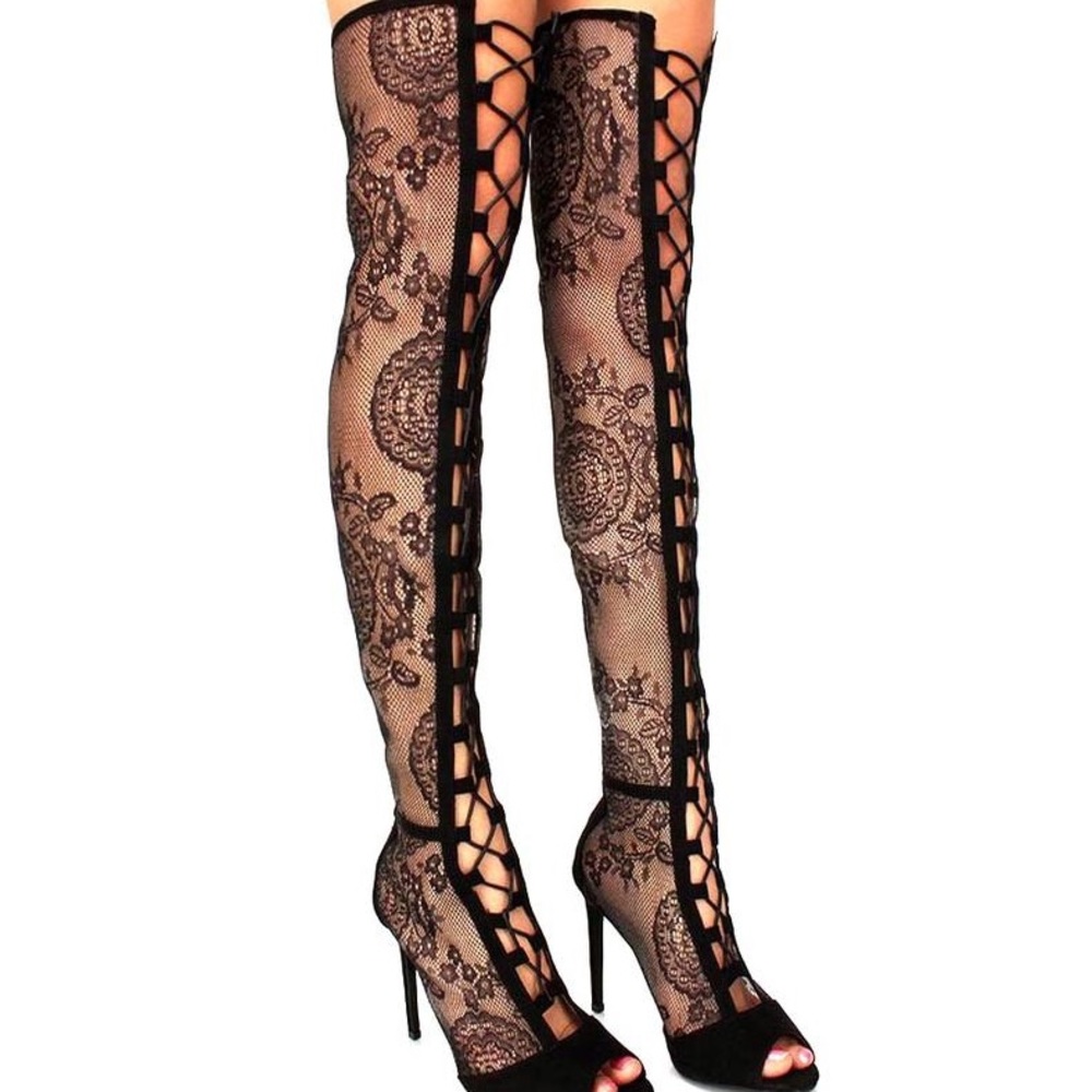 New Black Lace Boot Heels